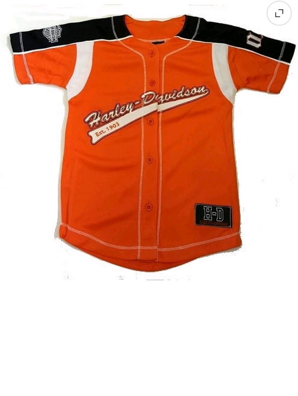 9/8/50. Harley-Davidson Boys' 8-10 Orange Baseball Jersey Shirt